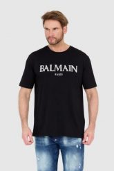 BALMAIN Czarny męski t-shirt z wypukłym gumowym logo, Rozmiar S. Czarne t-shirty męskie Balmain, l, bez wzorów, z gumy, bez kołnierzyka. W wyprzedaży za 1,699.99 zł.