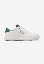 Biało-Zielone Sznurowane Płaskie Buty Sportowe z Ozdobnym Napisem Ruthmarie. Białe trampki męskie Born2be, bez wzorów, z materiału, klasyczne, bez zapięcia. Za 64.99 zł.