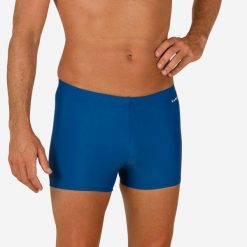 Bokserki pływackie męskie Nabaiji 100 Basic. Niebieskie kąpielówki męskie NABAIJI, m, bez wzorów, z elastanu, na fitness i siłownię. Za 24.99 zł.