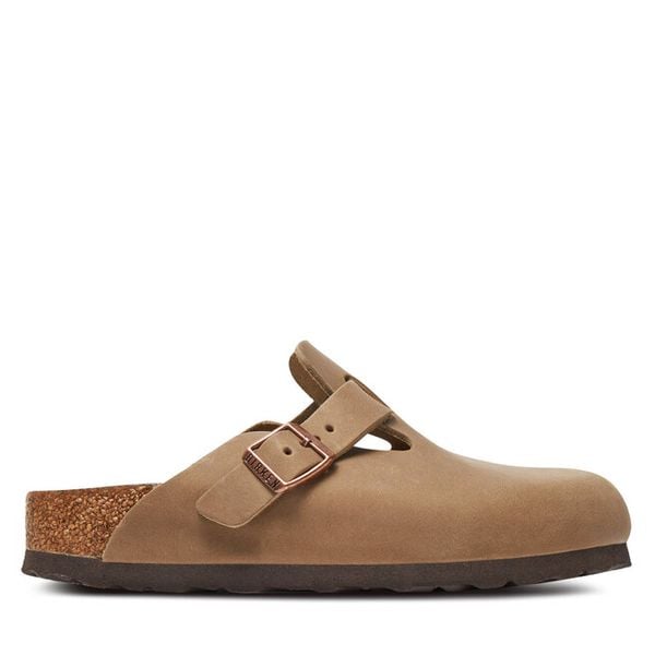 Klapki Birkenstock. Brązowe klapki damskie Birkenstock, bez wzorów, z zamszu, bez obcasa. Za 529.99 zł.