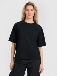 4F T-shirt oversize gładki damski - czarny M. Czarne koszulki sportowe damskie 4f, m, bez wzorów, z bawełny, bez kołnierzyka, bez ramiączek. W wyprzedaży za 39.99 zł.