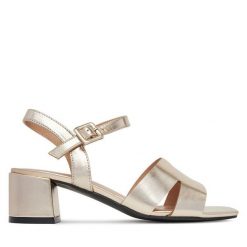 Sandały Clara Barson. Żółte sandały damskie Clara Barson, bez wzorów, bez obcasa, na słupku, bez zapięcia. Za 119.99 zł.