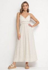 Beżowa Rozkloszowana Sukienka z Wiskozy i Lnu z Haftem w Stylu Boho Daniris. Brązowe sukienki damskie Born2be, na co dzień, na lato, m, bez wzorów, z wiskozy, boho, bez kołnierzyka, bez ramiączek, maxi, rozkloszowane. Za 139.99 zł.