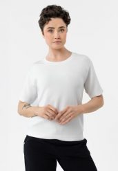 Bluzka z modalem TM-ELI. Białe bluzki damskie Volcano, m, bez wzorów, z elastanu, wizytowe, bez kołnierzyka. Za 79.99 zł.