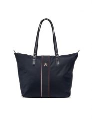 Tommy Hilfiger Torebka Poppy Tote Corp AW0AW17205 Granatowy. Niebieskie torebki do ręki damskie Tommy Hilfiger, bez wzorów, z materiału, bez dodatków. Za 249.99 zł.