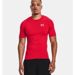 Koszulka termoaktywna męska UNDER ARMOUR HeatGea® Short Sleeve. Czerwone koszulki sportowe męskie Under Armour, m, bez wzorów, bez kołnierzyka, bez ramiączek. Za 109.99 zł.