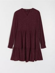 Sukienka mini z efektem stopniowania - czerwony. Czerwone sukienki damskie Sinsay, l, bez wzorów, bez kołnierzyka, bez ramiączek, mini. Za 59.99 zł.