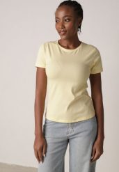 Żółty Bawełniany T-shirt w Klasycznym Stylu Nedila. Żółte bluzki damskie Born2be, m, bez wzorów, z bawełny, klasyczne, bez kołnierzyka, bez ramiączek. Za 39.99 zł.