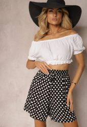 Czarno-Białe Szorty z Bawełny z Gumką w Talii High Waist Efioma. Czarne szorty damskie Renee, na lato, s, bez wzorów, z bawełny, eleganckie, z podwyższonym stanem. Za 29.99 zł.