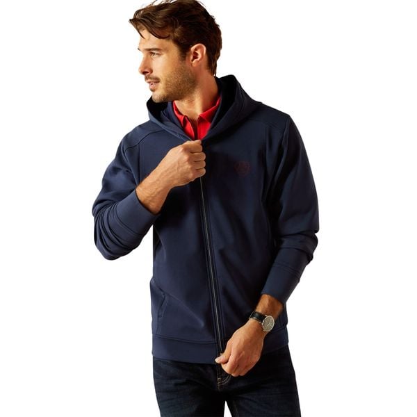 Bluza z kapturem z pełnym zamkiem błyskawicznym Ariat Antez. Niebieskie bluzy męskie Ariat, bez wzorów, z dresówki, z kapturem, do jazdy konnej. Za 481.00 zł.