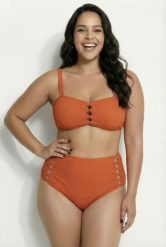 Damskie Bikini wycięcia w paski miękkie miseczki regulowane ramiączka. Brązowe bikini damskie Ulla Popken, m, bez wzorów, plus size. Za 191.99 zł.