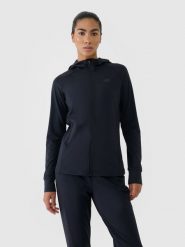 4F Bluza treningowa slim szybkoschnąca damska - czarna XL. Czarne bluzy damskie 4f, xl, bez wzorów, z dzianiny, z kapturem. Za 199.99 zł.