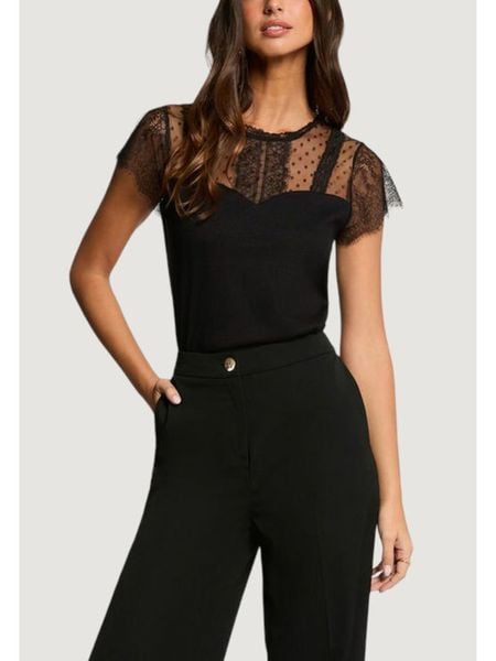 Morgan Bluzka 261-DAPHNE Czarny Regular Fit. Czarne bluzki damskie Morgan, s, bez wzorów, z syntetyku, bez kołnierzyka, bez ramiączek. Za 149.99 zł.