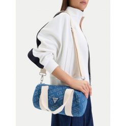 Torebka Guess Jeans. Niebieskie torebki do ręki damskie Guess Jeans, z aplikacjami, z jeansu, klasyczne, bez dodatków. Za 229.99 zł.