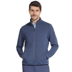 Bluza dresowa sportowa męska The Hoodless Hoodie Ottoman Jacket. Niebieskie bluzy męskie Skechers, m, bez wzorów, z dresówki, bez kaptura. Za 219.99 zł.