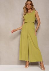Jasnozielony Komplet z Bawełny Spodnie Culottes i Luźny Top Tinelia. Zielone spodnie materiałowe damskie Renee, m, z aplikacjami, z bawełny. Za 49.99 zł.
