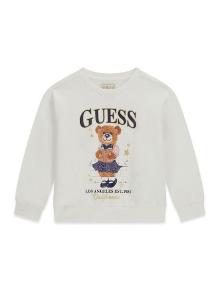 Guess Bluza K6YQ05 K4422 Kremowy Regular Fit. Białe bluzy dla dziewczynek Guess, z aplikacjami, bez ramiączek, bez kaptura. Za 174.99 zł.