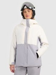 4F Kurtka narciarska membrana 8000 damska - beżowa L. Brązowe kurtki snowboardowe damskie 4f, l, bez wzorów, z materiału, bez kaptura, narciarskie. Za 599.99 zł.