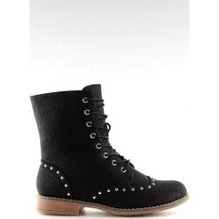 Workery z ćwiekami czarne B5211-KB Black. Czarne botki damskie ButyModne, na jesień, przed kolano, bez obcasa, bez zapięcia. W wyprzedaży za 79.00 zł.