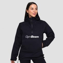 Kurtka damska turystyka przeciwdeszczowa czarna Smock. Czarne kurtki damskie GYMBEAM, xl, bez wzorów, z materiału, z kapturem. Za 173.90 zł.