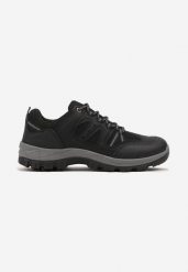 Czarne Płaskie Buty Trekkingowe z Geometrycznym Wzorem i Sznurowaniem Saiva. Czarne trekkingi męskie Born2be. Za 99.99 zł.