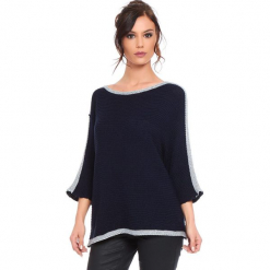 Sweter "Cecile" w kolorze granatowym. Niebieskie swetry damskie Cosy Winter, ze splotem, z okrągłym kołnierzem. W wyprzedaży za 159.95 zł.