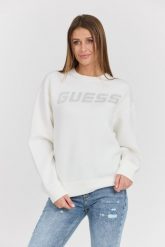 GUESS Biała damska bluza z cyrkoniami Cecilia. Białe bluzy damskie Guess, s, z aplikacjami, z elastanu, bez kaptura. W wyprzedaży za 304.99 zł.