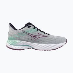 Buty do biegania damskie Mizuno Wave Inspire 21 pearl blue/dark purple/ice green. Szare obuwie sportowe damskie Mizuno, bez wzorów, do biegania, mizuno wave. Za 599.99 zł.