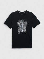 4F T-shirt regular z nadrukiem męski - czarny XL. Czarne t-shirty męskie 4f, m, bez wzorów, z dzianiny, klasyczne, bez kołnierzyka. Za 69.99 zł.