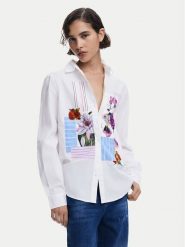 Desigual Koszula Flowers Minnie 25SWCW24 Biały Regular Fit. Białe bluzki damskie Desigual, xs, bez wzorów, z bawełny, bez kołnierzyka, bez ramiączek. Za 229.99 zł.