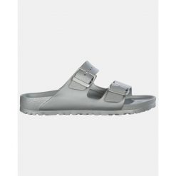 Klapki Birkenstock Arizona Eva Damskie. Szare klapki damskie Birkenstock, bez wzorów, z materiału, bez obcasa. Za 329.99 zł.