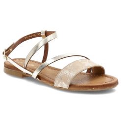 Sandały damskie Maciejka, na płaskim obcasie ze skóry naturalnej zapinane sprzączką, złote, 06966-25-00-1. Żółte sandały damskie Maciejka, bez wzorów, ze skóry, bez obcasa, na płaskiej podeszwie, bez zapięcia. Za 271.99 zł.