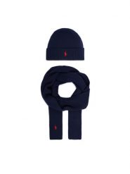 Polo Ralph Lauren Zestaw szalik i czapka 7,10951E+11 Granatowy. Niebieskie rękawiczki damskie Polo Ralph Lauren, na zimę, bez wzorów, z wełny. Za 859.99 zł.