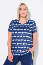 Damskie Koszulka funkcyjna statki klasyczny krój dekolt w serek rękaw 1/2. Niebieskie t-shirty damskie Ulla Popken, plus size, bez wzorów, z elastanu, klasyczne, bez kołnierzyka. Za 199.99 zł.