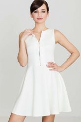 Ecru Rozkloszowana Sukienka z Ozdobnym Suwakiem. Czarne sukienki damskie SALE, bez wzorów, z elastanu, bez kołnierzyka, bez ramiączek, rozkloszowane. Za 229.00 zł.