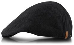 Męski, Ocieplany Kaszkiet z Bawełną - Alties - Czarny. Czarne czapki i kapelusze męskie Alties, na jesień, bez wzorów, z bawełny, eleganckie. Za 79.00 zł.