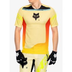 Koszulka rowerowa męska Fox Flexair SS Jersey Elevated. Żółte buty sportowe męskie FOX, z jersey, bez zapięcia, rowerowe. Za 240.99 zł.