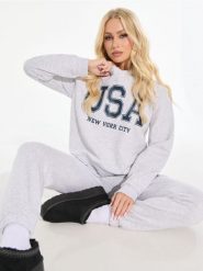 Bluza z napisem - szary. Szare bluzy damskie Sinsay, l, bez wzorów, z kapturem. Za 35.99 zł.