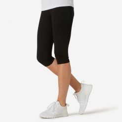 Legginsy krótkie fitness damskie Domyos 500 slim. Czarne legginsy damskie DOMYOS, l, bez wzorów, z bawełny, długie, na fitness i siłownię. Za 39.99 zł.