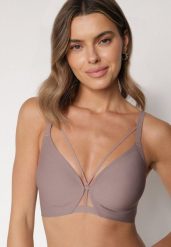 Ciemnobeżowy Biustonosz z Ozdobnymi Paskami Zetessa. Brązowe biustonosze Born2be, bez wzorów, z jeansu. Za 59.99 zł.