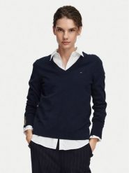 Tommy Hilfiger Sweter Jersy Wine WW0WW40098 Granatowy Regular Fit. Niebieskie swetry damskie Tommy Hilfiger, xl, bez wzorów, z bawełny, bez kołnierzyka, bez ramiączek, bez kaptura. Za 409.99 zł.