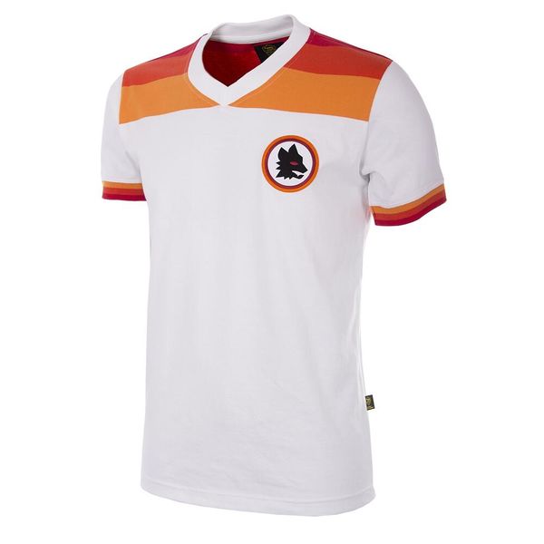 Koszulka retro piłkarska dla dorosłych - AS Roma 1978-79 Wyjazdowa - Biała. Białe koszulki sportowe męskie COPA FOOTBALL, bez wzorów, bez kołnierzyka, bez ramiączek, do piłki nożnej. Za 337.87 zł.