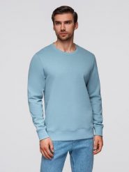 Bluza męska dresowa BASIC z okrągłym dekoltem - niebieska V7 - Rozmiar: L. Niebieskie bluzy męskie Ombre Clothing, l, bez wzorów, z bawełny, bez kaptura. Za 145.99 zł.