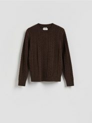 Sweter z wełną - brązowy. Brązowe swetry przez głowę męskie Reserved, l, bez wzorów, z dzianiny, bez kołnierzyka. Za 239.99 zł.