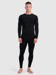 4F Bielizna termoaktywna bezszwowa z wełną merino (dół) męska - czarna S/M. Czarna bielizna termoaktywna męska 4f, m, ze skóry. Za 249.99 zł.