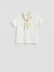 T-shirt z apaszką - złamana biel. Szaliki i chusty damskie Reserved, bez wzorów, z bawełny. Za 89.99 zł.