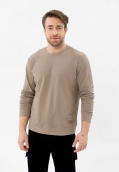 Bluza ze strukturą B-BARRY. Brązowe bluzy męskie Volcano, m, bez wzorów, z bawełny, bez kaptura. Za 139.99 zł.