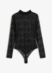 Body ze stringami z koronki. Czarne body damskie bonprix, bez wzorów, z koronki. Za 99.99 zł.