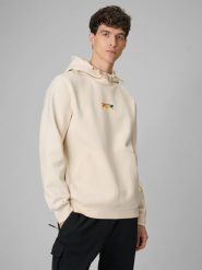 4F Bluza dresowa regular z kapturem męska - beżowa M. Brązowe bluzy męskie 4f, m, bez wzorów, z dresówki, z kapturem. Za 249.99 zł.