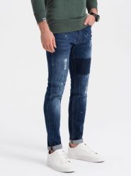 Spodnie męskie jeansowe SKINNY FIT - niebieskie V2 - Rozmiar: M. Niebieskie spodnie materiałowe męskie Ombre Clothing, m, bez wzorów, z bawełny. W wyprzedaży za 69.99 zł.